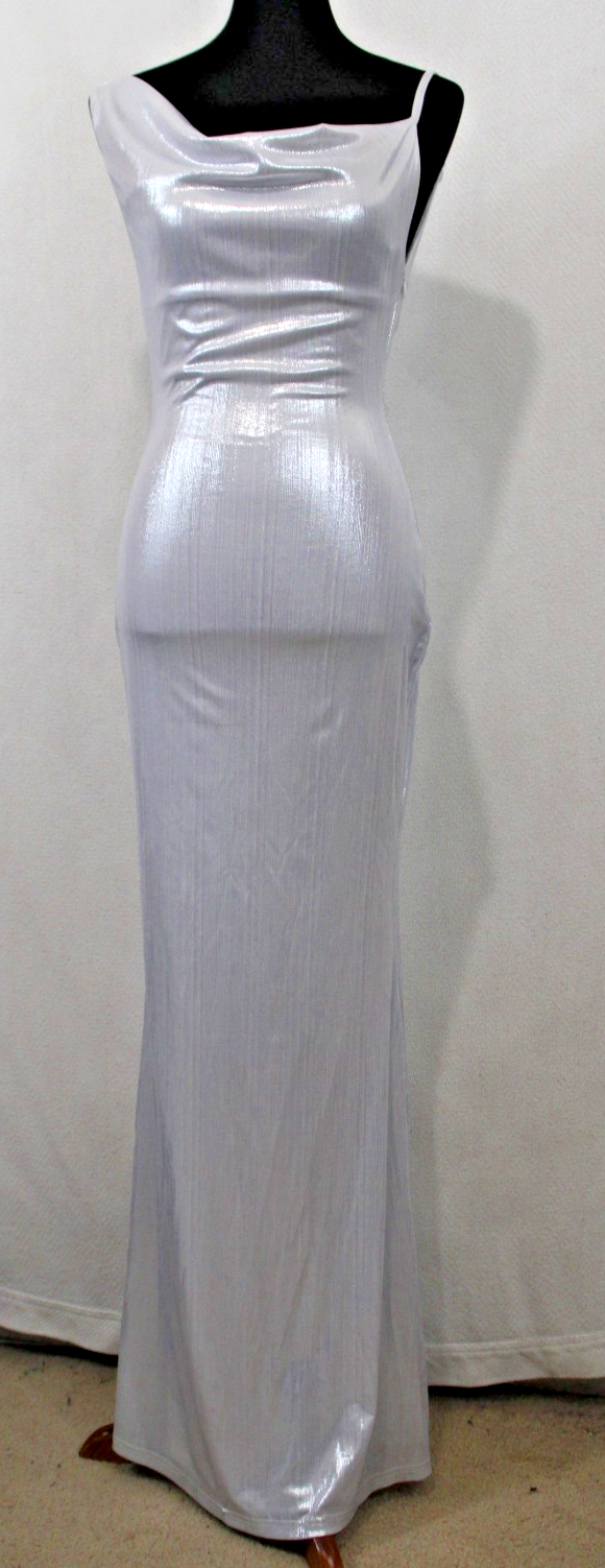 NWOT Club L London Sz 2 US Shimmering Silver Cocktail Dress Gown Sleeveless