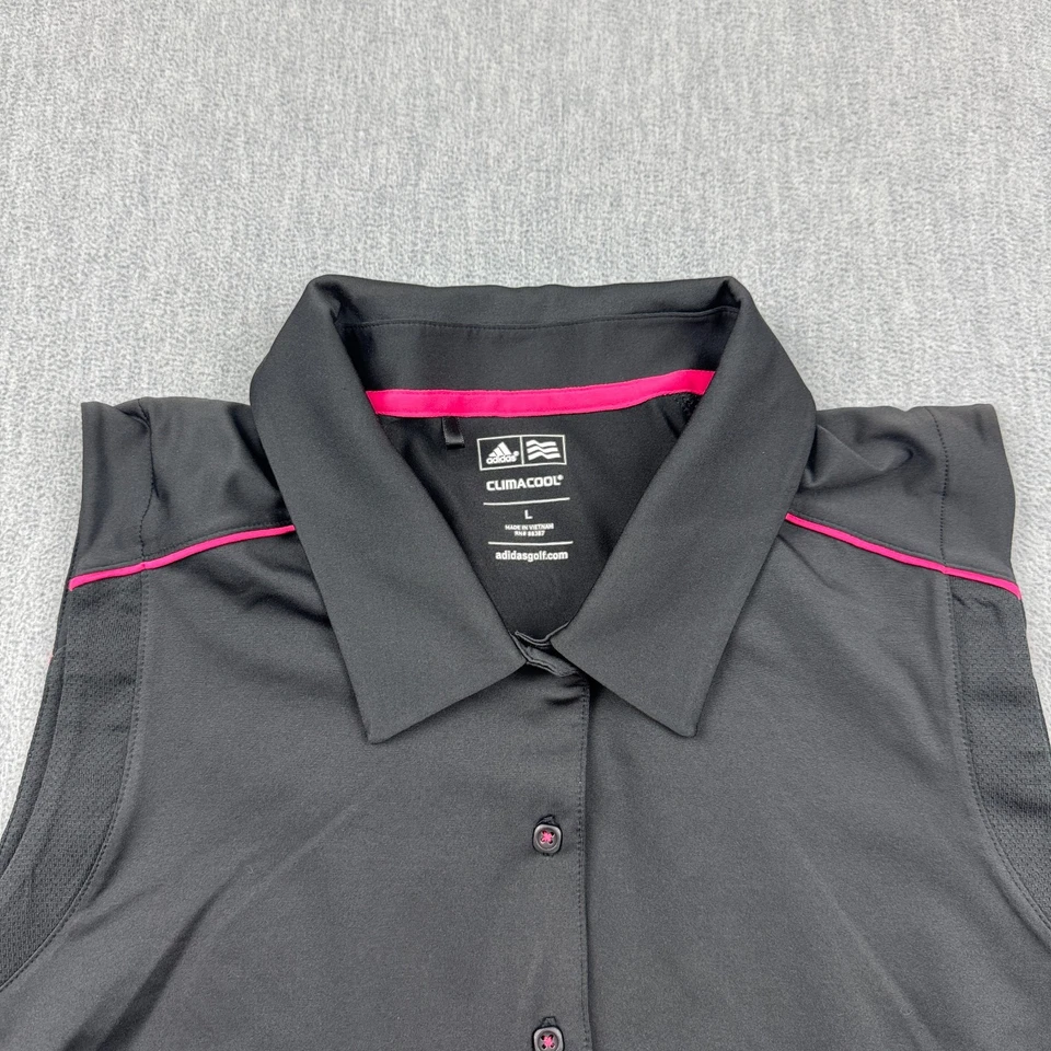 Adidas Polo Mujer Grande Negro Rosa Gráfico Climacool Golf Sin Mangas Foto 3 de 4
