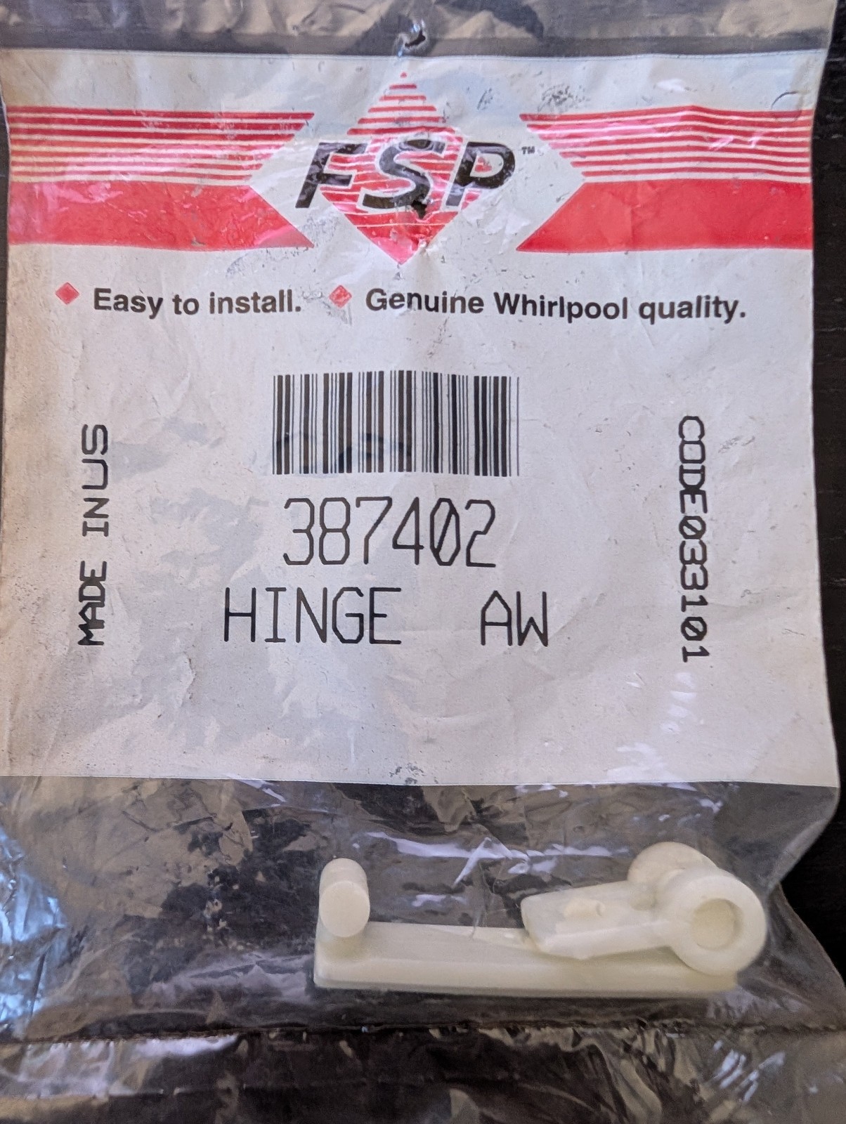 Genuine Whirlpool, Kenmore & Others Control Panel Hinge- 387402 WP387402