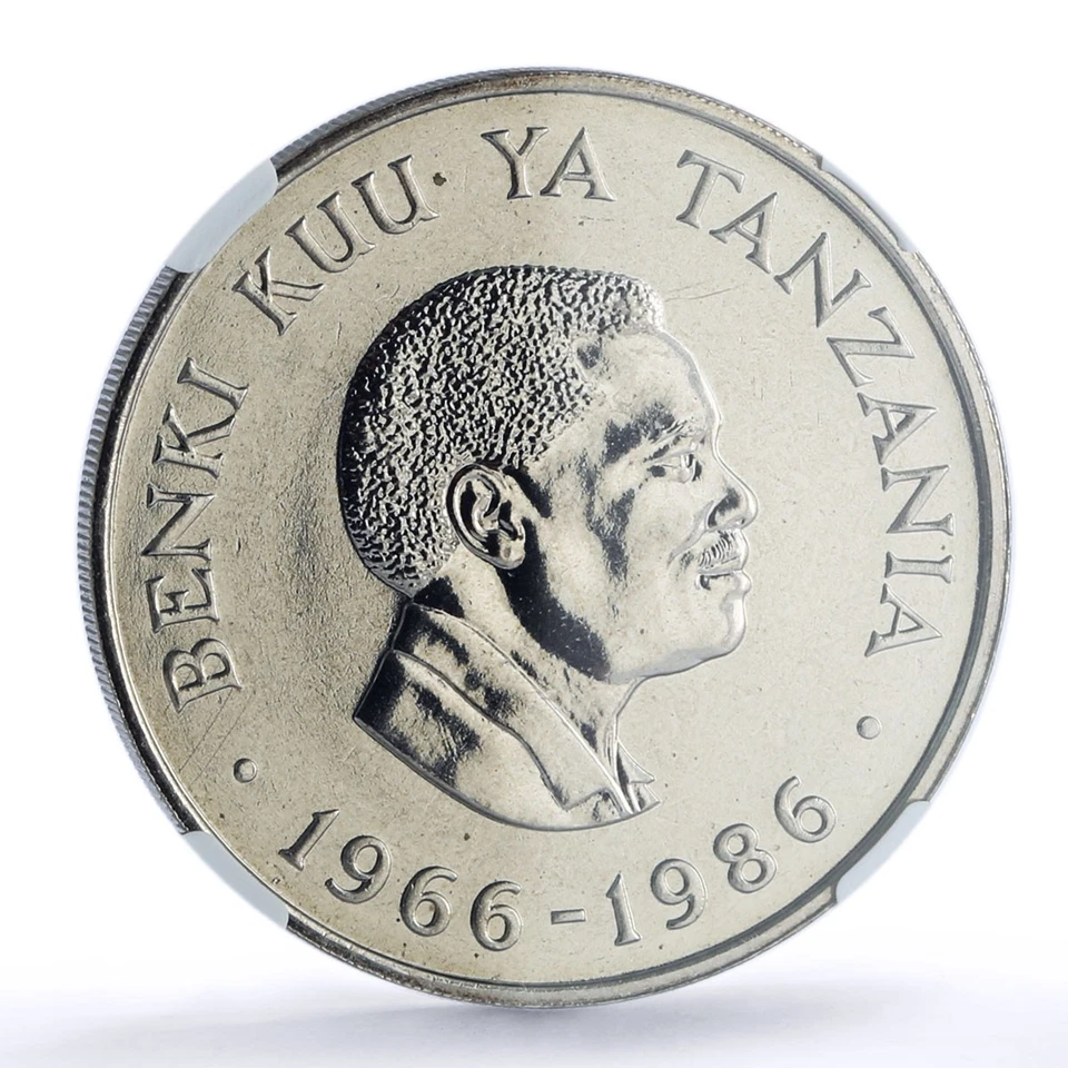 Tanzania 20 shillings Central Bank President Mwinyi MS 68 NGC CuNi coin 1986 - Image 2 of 4