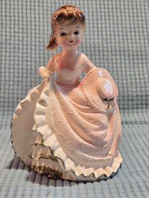Vintage Giftwares Nancy Pew Southern Girl In Pink Dress Planter Model 2153 Japan