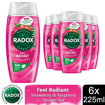 Radox Feel Radiant Shower Gel with Strawberry and Raspberry Fragrance, 225ml