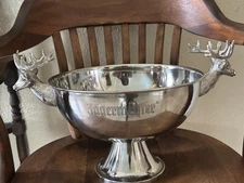 Jagermeister Silver Bowl Stainless Steel Deer Head Antlers Bar Decor Ice Bucket