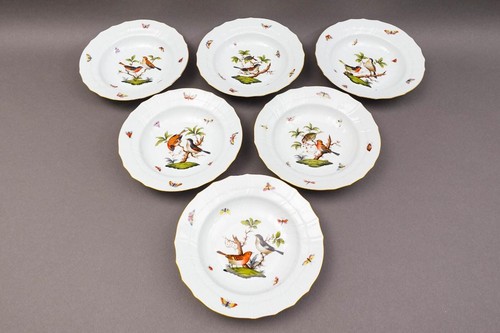 Herend Hungary Rothschild Bird 1501 Rimmed 9 1/2" Soup Bowl Set Of 6 - Picture 3 of 8