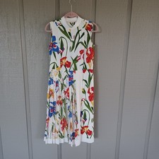 Tory Burch Carine Iris Floral Dress Size 2 Women Preppy Sleeveless Button Pleat