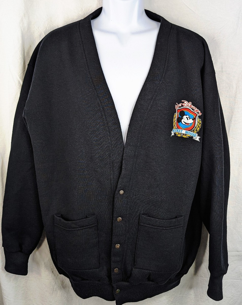 Black VTG Disney Originals Mens Snap Cardigan Sweater Sz L XL Mickey Mouse