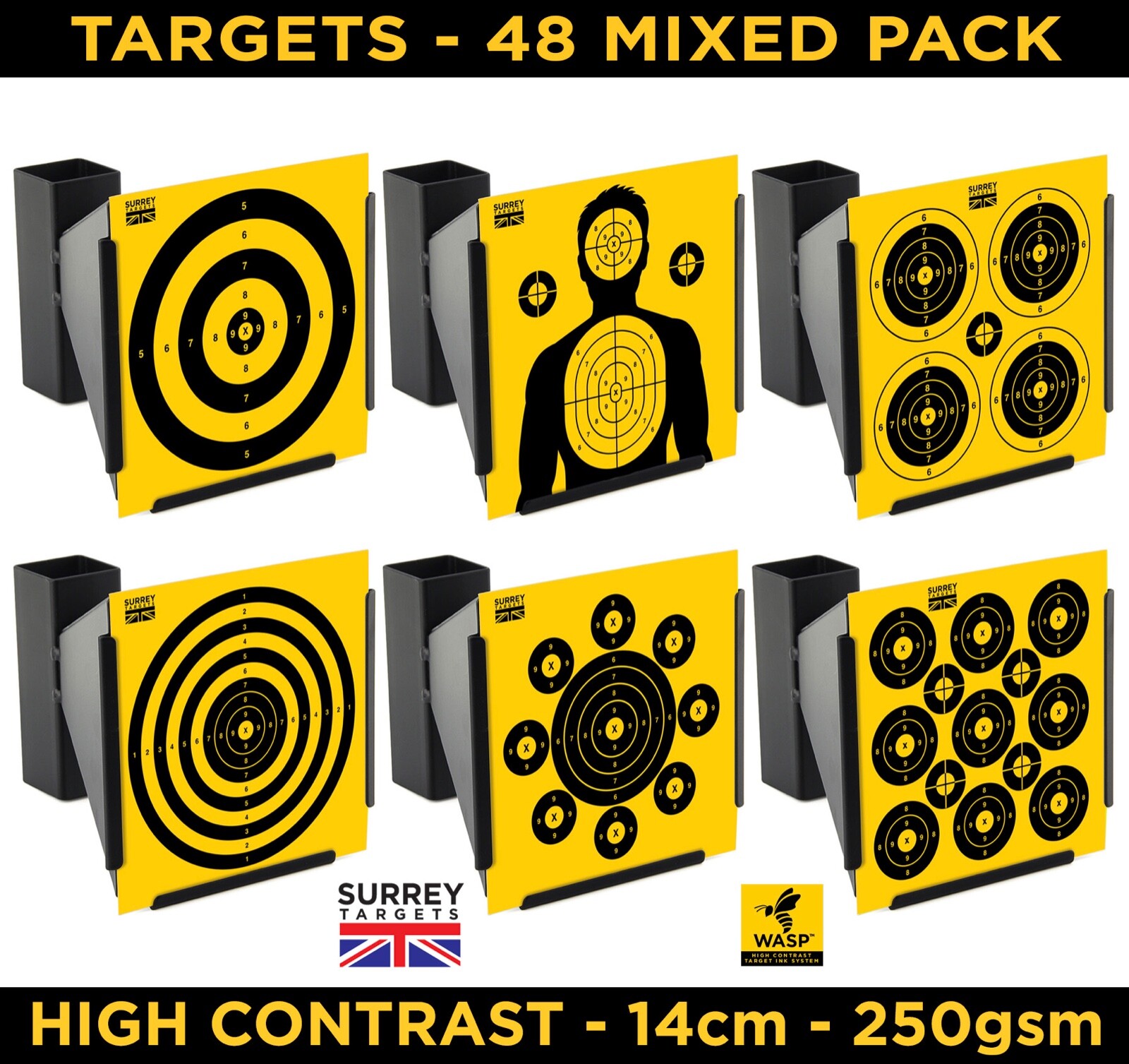 HIGH CONTRAST  14cm Air Rifle Pistol Gun BB Airsoft Shooting Card Mixed 48 Pack