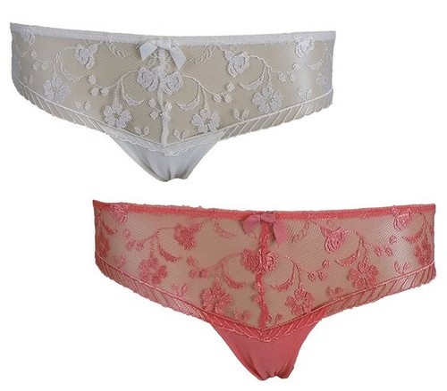 Ladies 2 Pack of Coral and Cream Lace Knickers Briefs Size 8