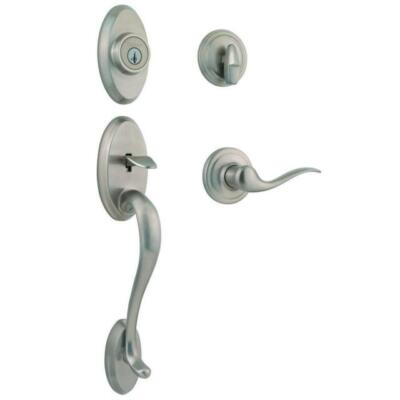 Kwikset Shelburne Front Door Lock Smartkey Handle Deadbolt Set Satin Nickel NEW