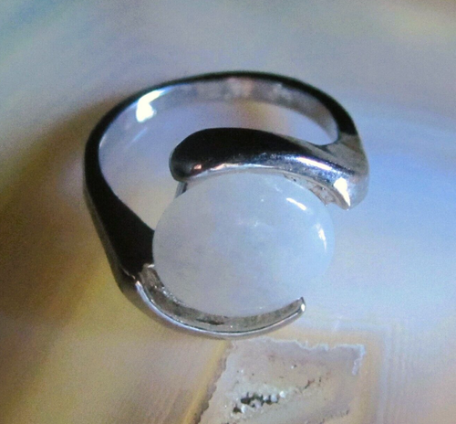 Ring Edelstahl Milchachat dekorativ präsent 18,5 mm 7 g seltener Stein edel - Bild 8 von 10