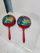 Hand Painted Wood / Gourd Mexican / Mexico Musical Percussion Maracas Shakers