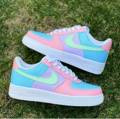 Chaussures personnalisées Nike Air Force 1 pastel Paradise vert Pâques bleu rose toutes tailles - Photo 1 sur 12