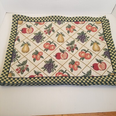Vtg Table Accents Placemats Set of 8 Fruit Salad NWT Checkerboard Border Cottage