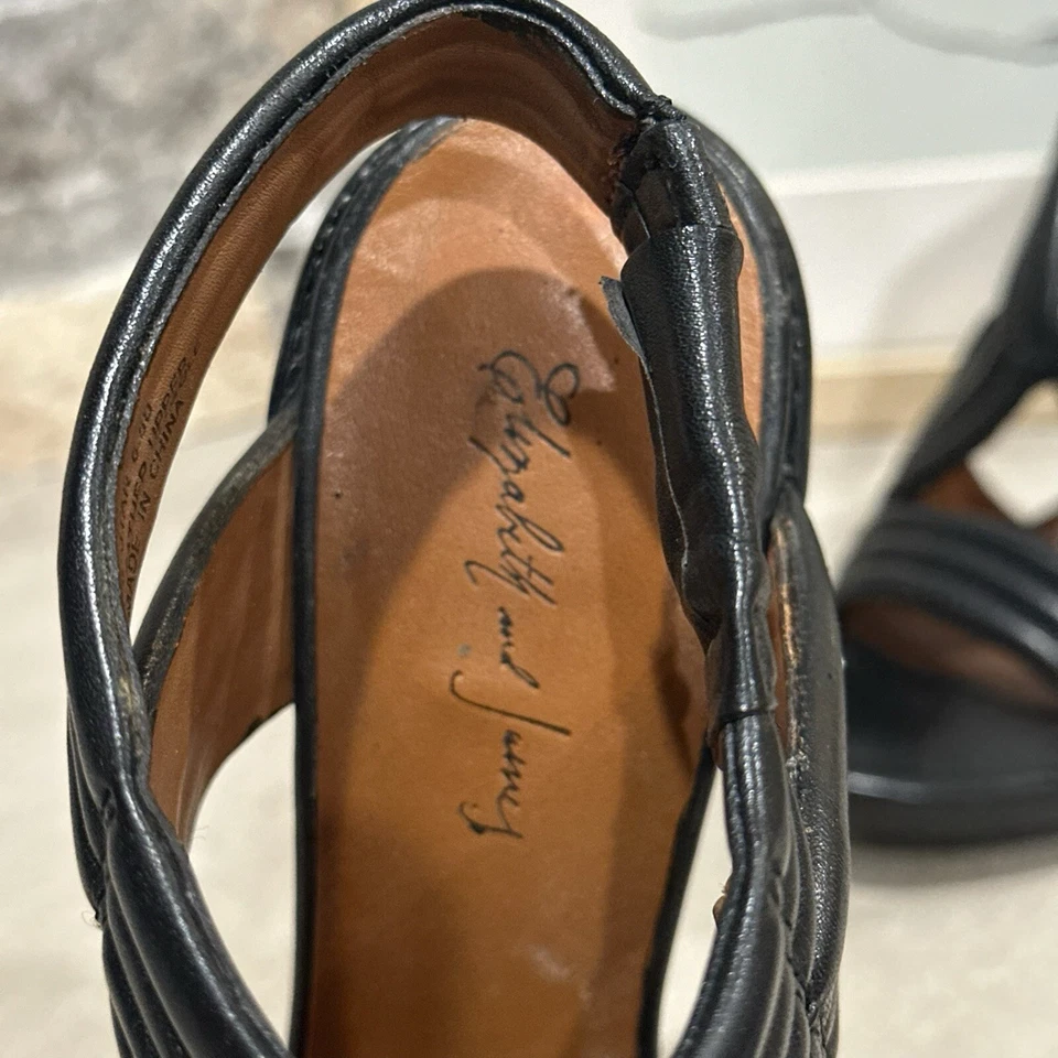 Elizabeth and James E-Star Stiletto Platform Black Leather Heels Size 6.5B - Image 4 of 4