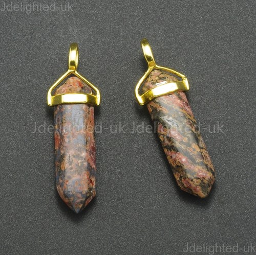 Natural Gemstone Hexagonal Point Reiki Chakra Pendant Real Leather Necklace Gold - Picture 37 of 41