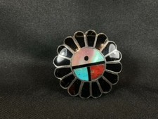 Vintage Navajo Handmade Turquoise Ring Black Onyx, Mother of Pearl Size 6