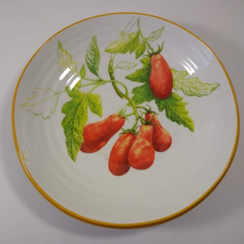 Williams-Sonoma 10" Pasta Salad Bowl Plum Roma Tomatoes Green Stem Ceramic Italy - Imagen 1 de 6