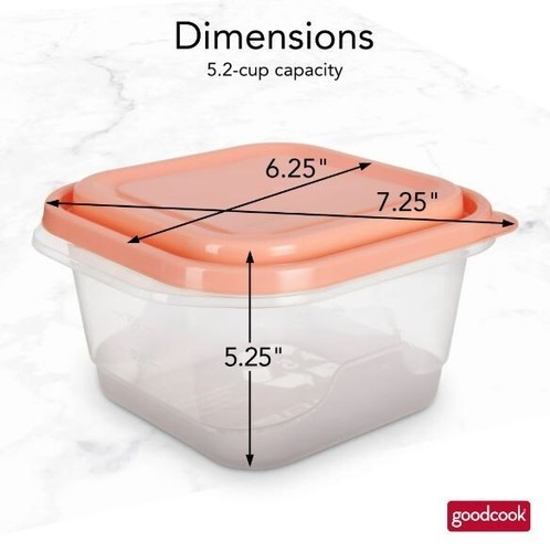 GoodCook 5.2-Cup Square Food Storage Containers with Lids, 5-Pack, select color - Picture 7 of 21