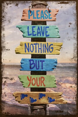 Leave Only Footprints Strand & Meer Zitat, Vintage Retro-Stil Metallschild Plakette