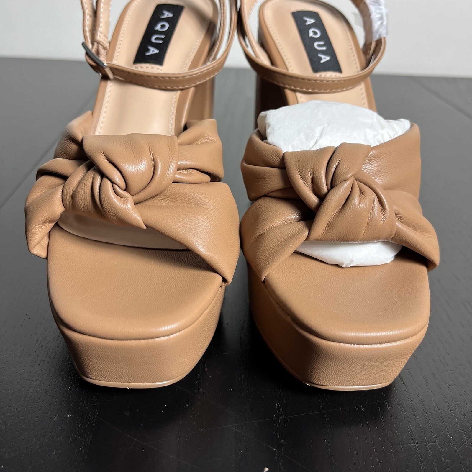 AQUA Womens Size 7M Lory Brown Platform High Heel Sandals Faux Leather