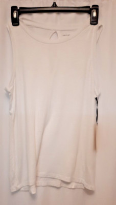 Halogen Sleeveless Tank Top Crew Neck Keyhole Back Sleeveless White NWT