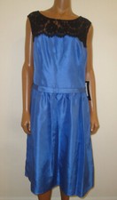 New JS BOUTIQUE Cocktail Dress,Blue,Black Lace,Beaded Formal Event Gown,Size 14