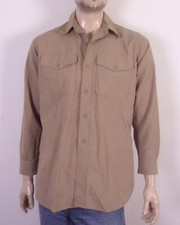 vintage 50s 60s Korean War / Vietnam Wool Blend Khaki Uniform Shirt M 15.5 33