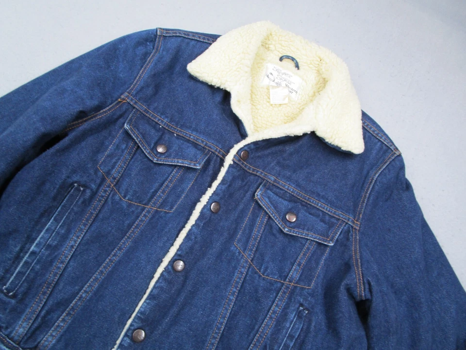 Chaqueta Vintage Plateada Espuela Mujer Extra Grande Azul Denim Frente a Presión Forrada Sherpa Foto 2 de 4