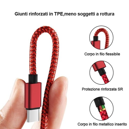 Cavo USB Type C 2m Dati Ricarica Rapida Caricatore 3 pezzi Samsung Huawei Xiaomi - Zdjęcie 2 z 11