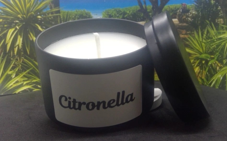 Citronella Palm Wax Candle 4 & 8oz Hand Poured Black Tin Container - Image 2 of 3