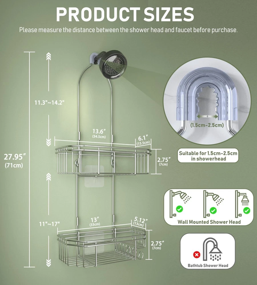 shower caddy over shower head 3 tier rustproof hanging shower organizer with