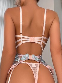 Women's Sexy Lace on Floral Lingerie Set Corset Underwear G-string Party Wear US