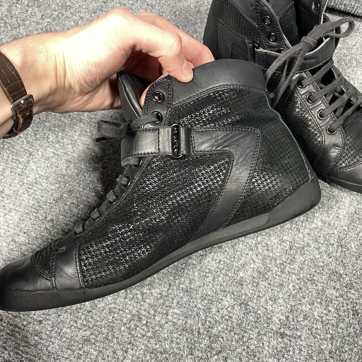 Christian Dior Leather Shoes Women Size 38 Black High Top Sneakers