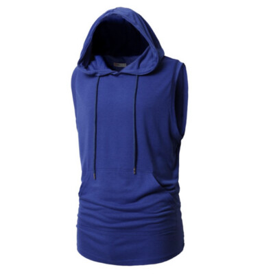 NWT! H2H Men's Casual Comfortable Fit Hoodie Tank Tops Sleeveless Blue 2XL