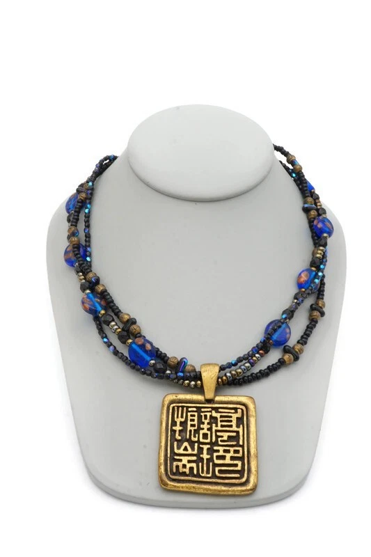 Collier Double Rang Chico's - Chaîne Dorée Et Perles Acrylique Prune/orange - Occasion