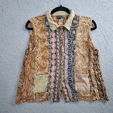Sacred Threads Womens Button Up Patchwork Top...