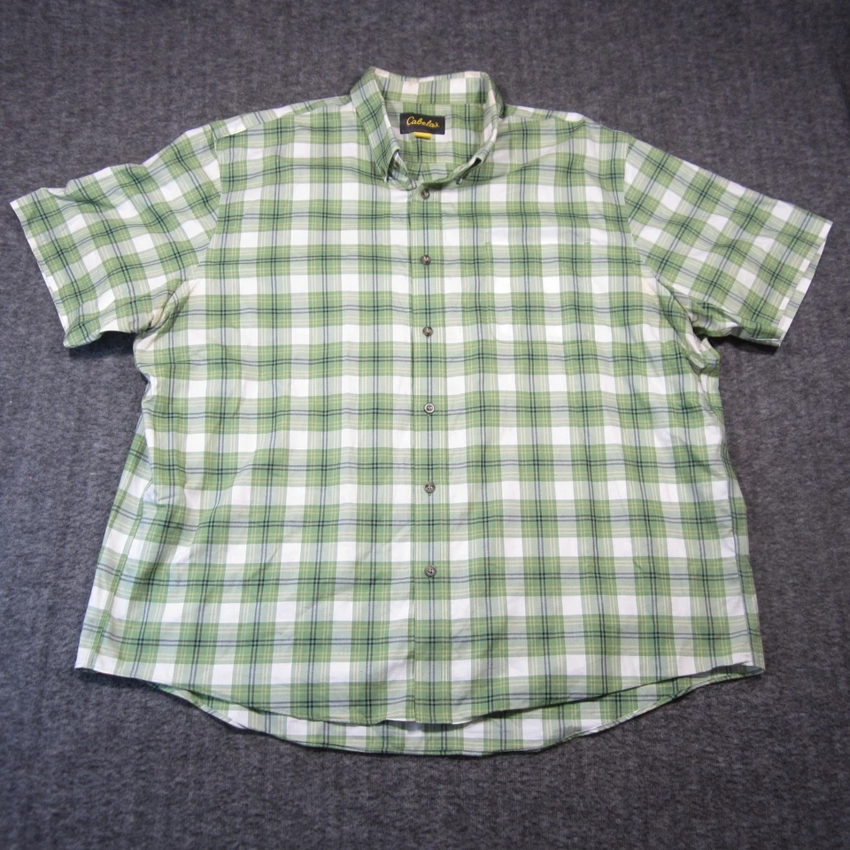 Cabelas Plaid Shirts Mens 3XL Green Beige Short Sleeve Button Up Rugged Outdoor - Image 4 of 4