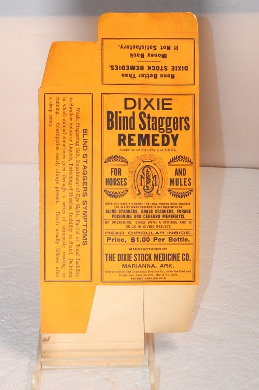 1906 Unused For Horses/Mules Dixie Stock Medicine Blind Staggers Remedy Box Only
