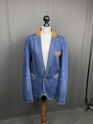 Brioni Women`s  Blue Denim Jeans Blazer Jacket Size 2XL