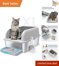 Enclosed Stainless Steel Cat Litter Box XL Large High Sides Easy Cleaning