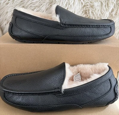 UGG Australia Men’s Ascot Leather Moccasin Slippers Black Size 8 US NWB - Image 1 of 4