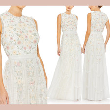 NWT Mac Duggal [ 12 ] 9137 Embroidered High Neck Sleeveless Ruffled Gown S1845