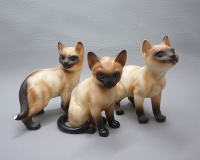 Vintage Lot of (2) Deutsche Noritake and (1) Lefton #H4032 Siamese Cat Figurines