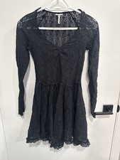 Free People Intamately Black Lace Fit & Flare Long Sleeve Mini Dress XS