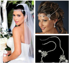 Bride Kim Kardashian Wedding Inspired Elegant Bridal Headpiece Rhinestone Silver
