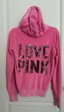 Victoria's Secret PINK Sequin Bling Full Zip Hoodie Sweatshirt Medium Y2K Love