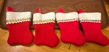 Vintage Lot Of 4 Small Felt Red/Green Christmas Stockings Ornaments