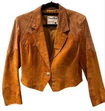Vintage Pioneer Wear Leather Western Fringe Cropped Jacket Size Medium MINT Cond