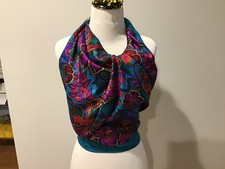 Vintage Floral Paisley Sq Scarf 35 x 35 Teal Purple Jewel Tone Wrap Head Neck
