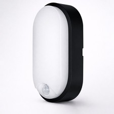 LED PIR Wall & Ceiling Oval Black Bulkhead Outdoor Flush Mounted 10W CCT IP65